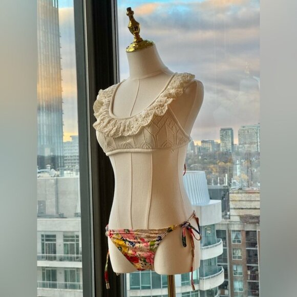 🆕 ZIMMERMANN 🧿 NWT Alight Frill Knit Scoop Bikini, Ivory Floral - Sz 3 US 8/10 - Picture 12 of 16